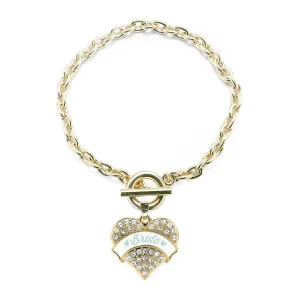 Gold Mint Bride Pave Heart Charm Toggle Bracelet