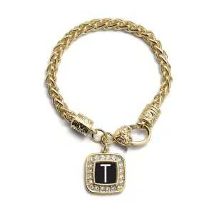 Gold My Initials - Letter T Square Charm Braided Bracelet