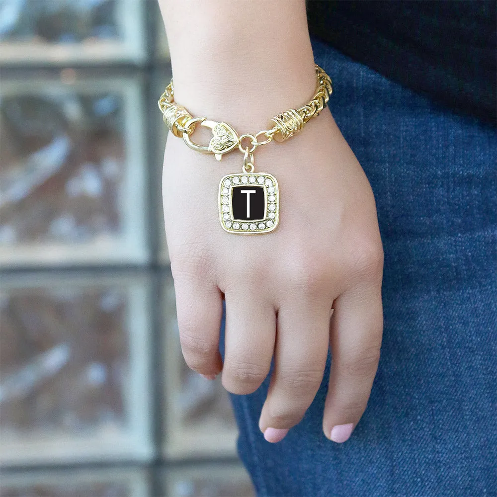Gold My Initials - Letter T Square Charm Braided Bracelet