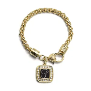 Gold My Script Initials - Letter P Square Charm Braided Bracelet