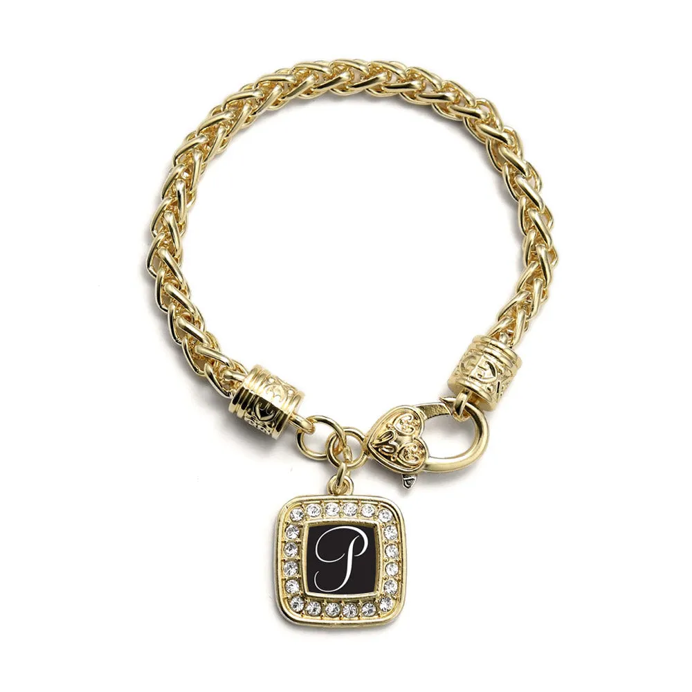 Gold My Script Initials - Letter P Square Charm Braided Bracelet