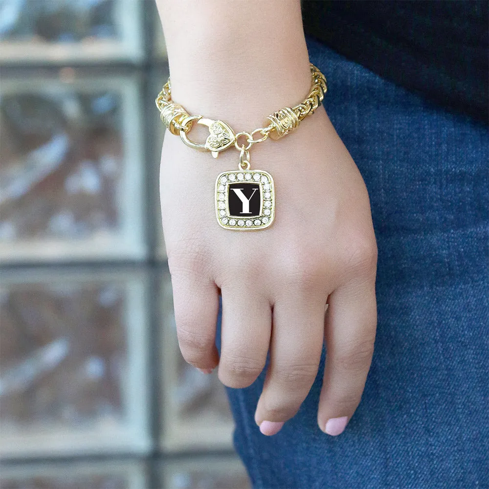 Gold My Vintage Initials - Letter Y Square Charm Braided Bracelet