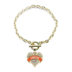 Gold Orange Fighter Pave Heart Charm Toggle Bracelet