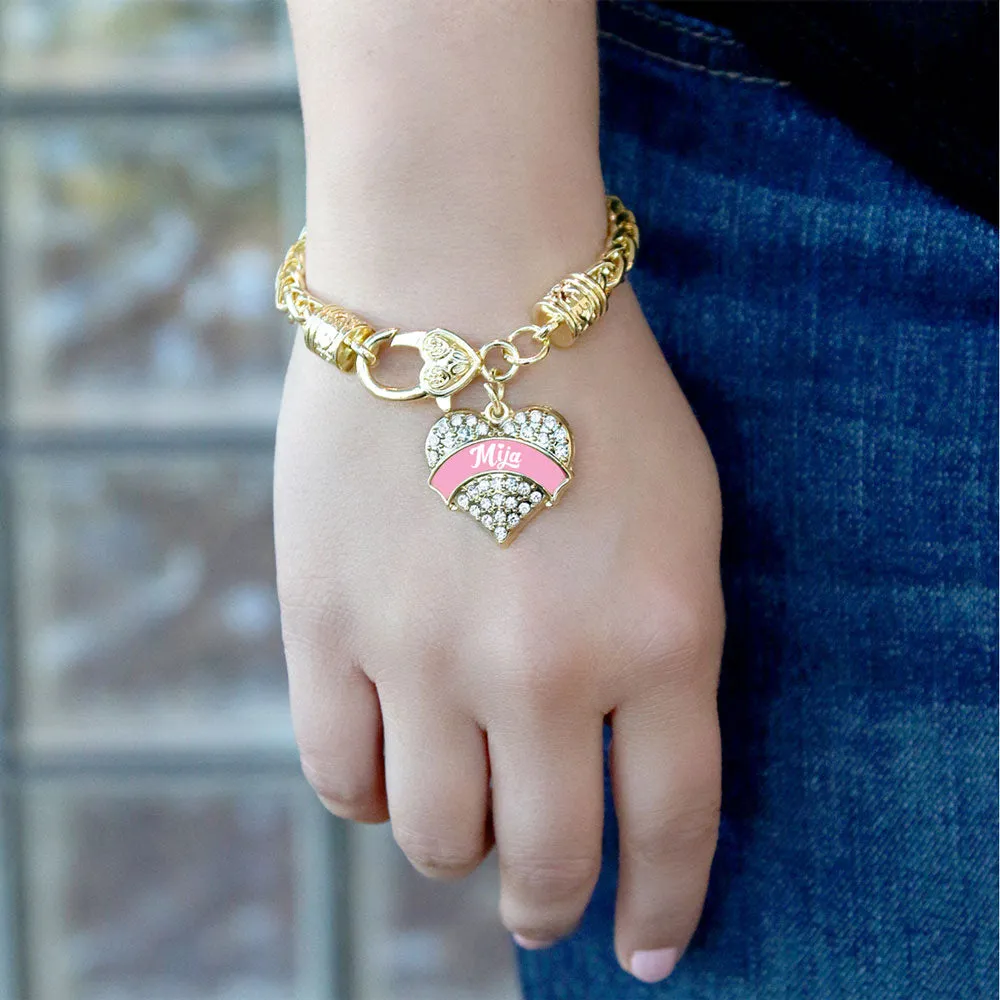 Gold Pink Mija Pave Heart Charm Braided Bracelet