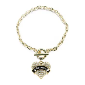 Gold Poodles - Paw Prints Pave Heart Charm Toggle Bracelet