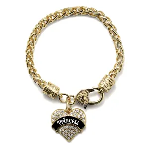 Gold Princess - Black and White Pave Heart Charm Braided Bracelet