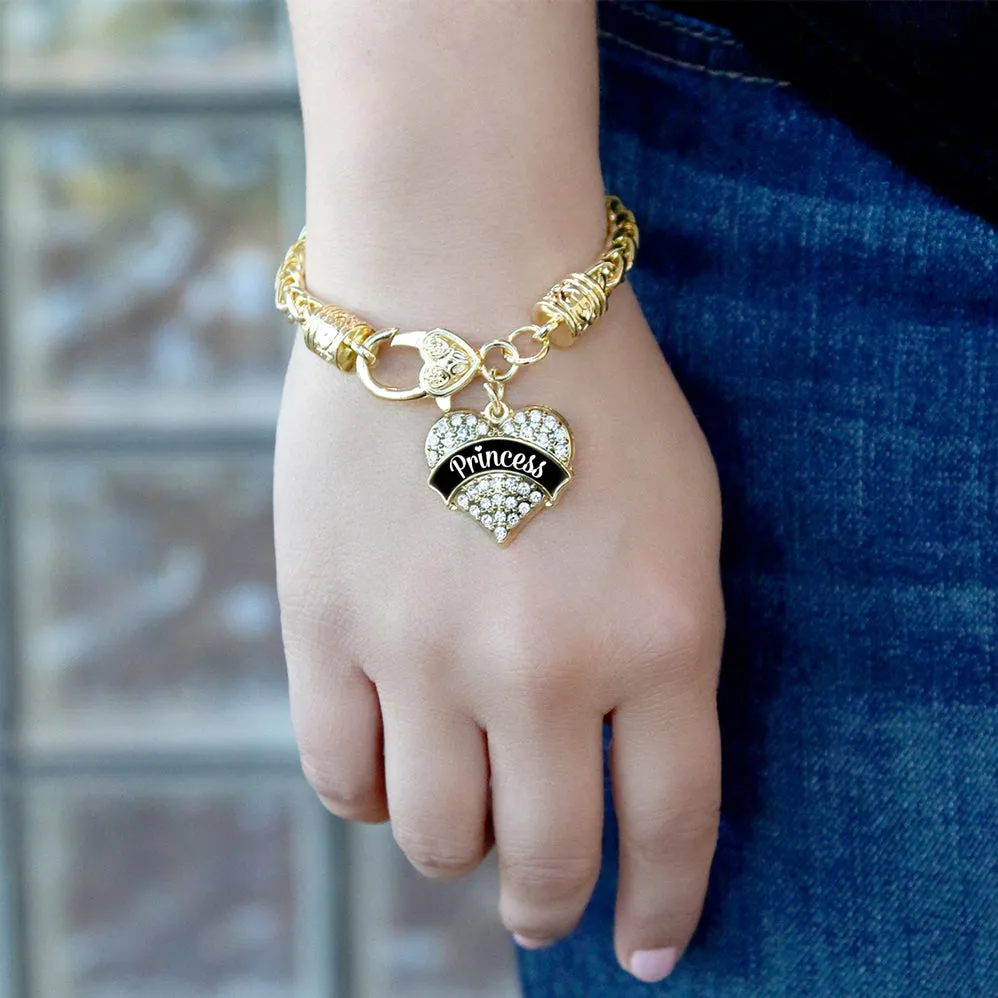 Gold Princess - Black and White Pave Heart Charm Braided Bracelet