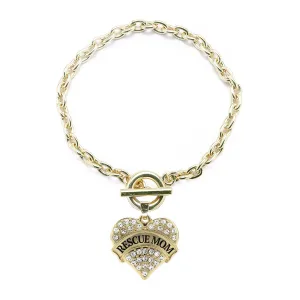 Gold Rescue Mom Pave Heart Charm Toggle Bracelet