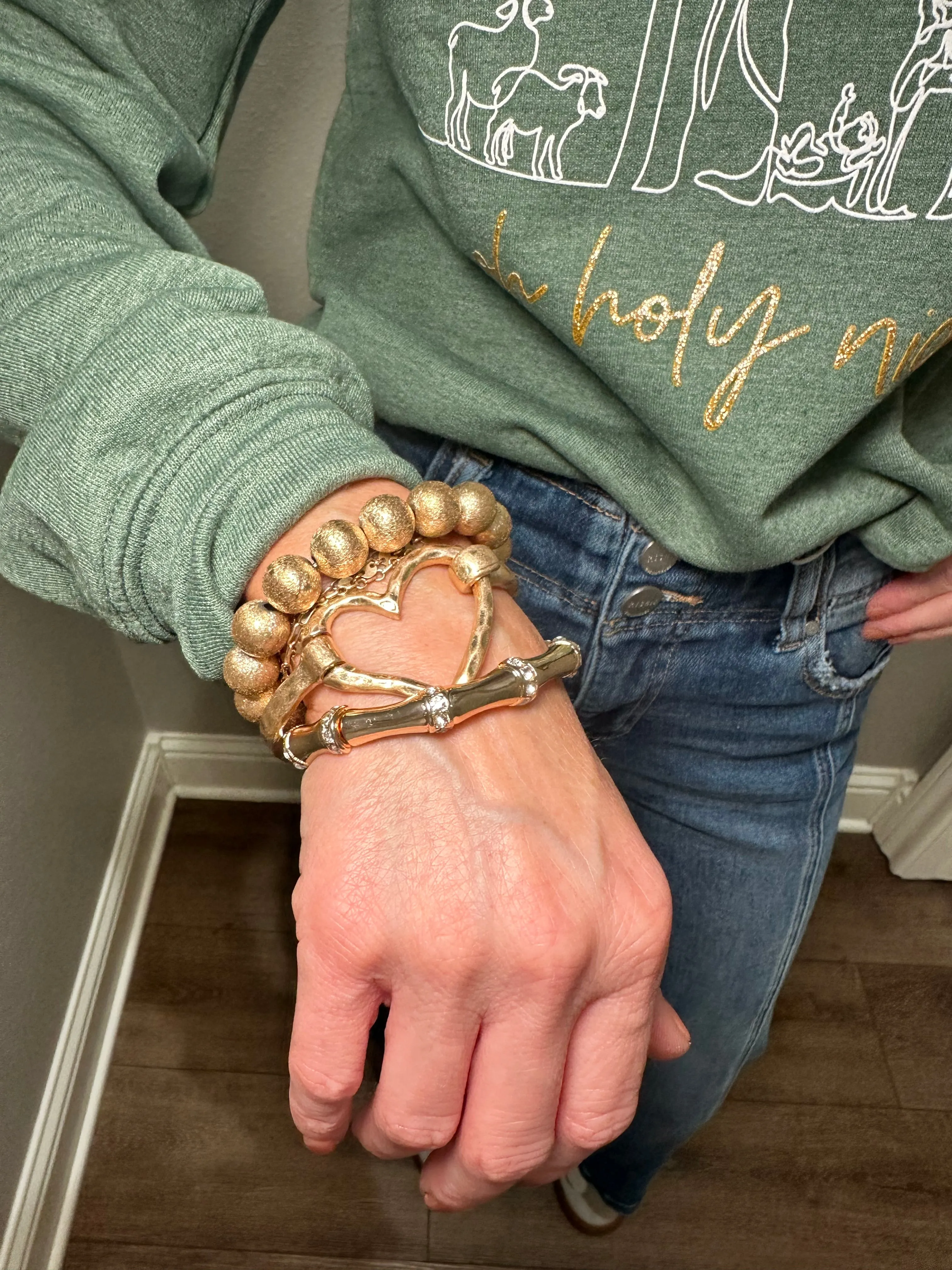 Gold Round Bead Stretch Bracelet