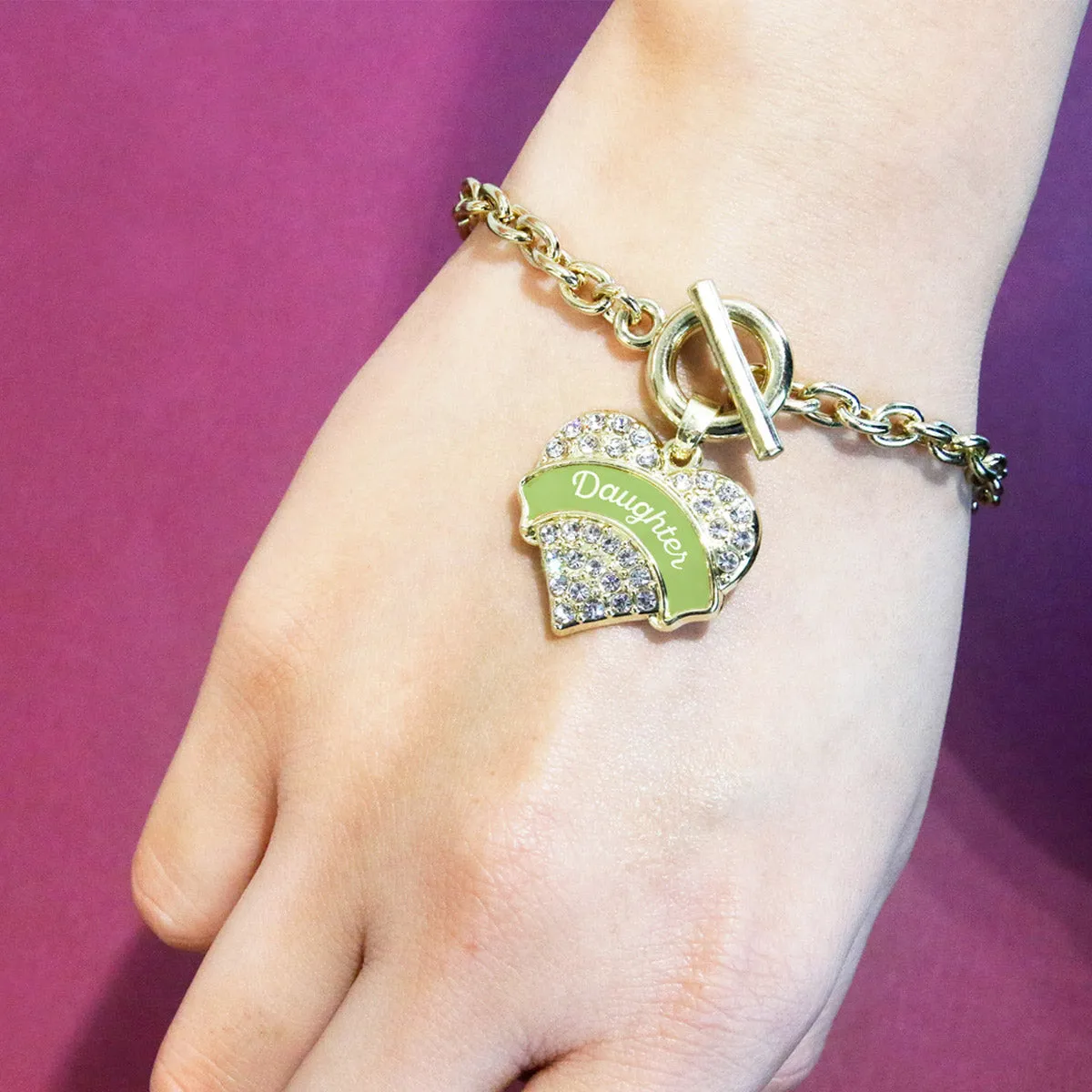 Gold Sage Daughter Pave Heart Charm Toggle Bracelet