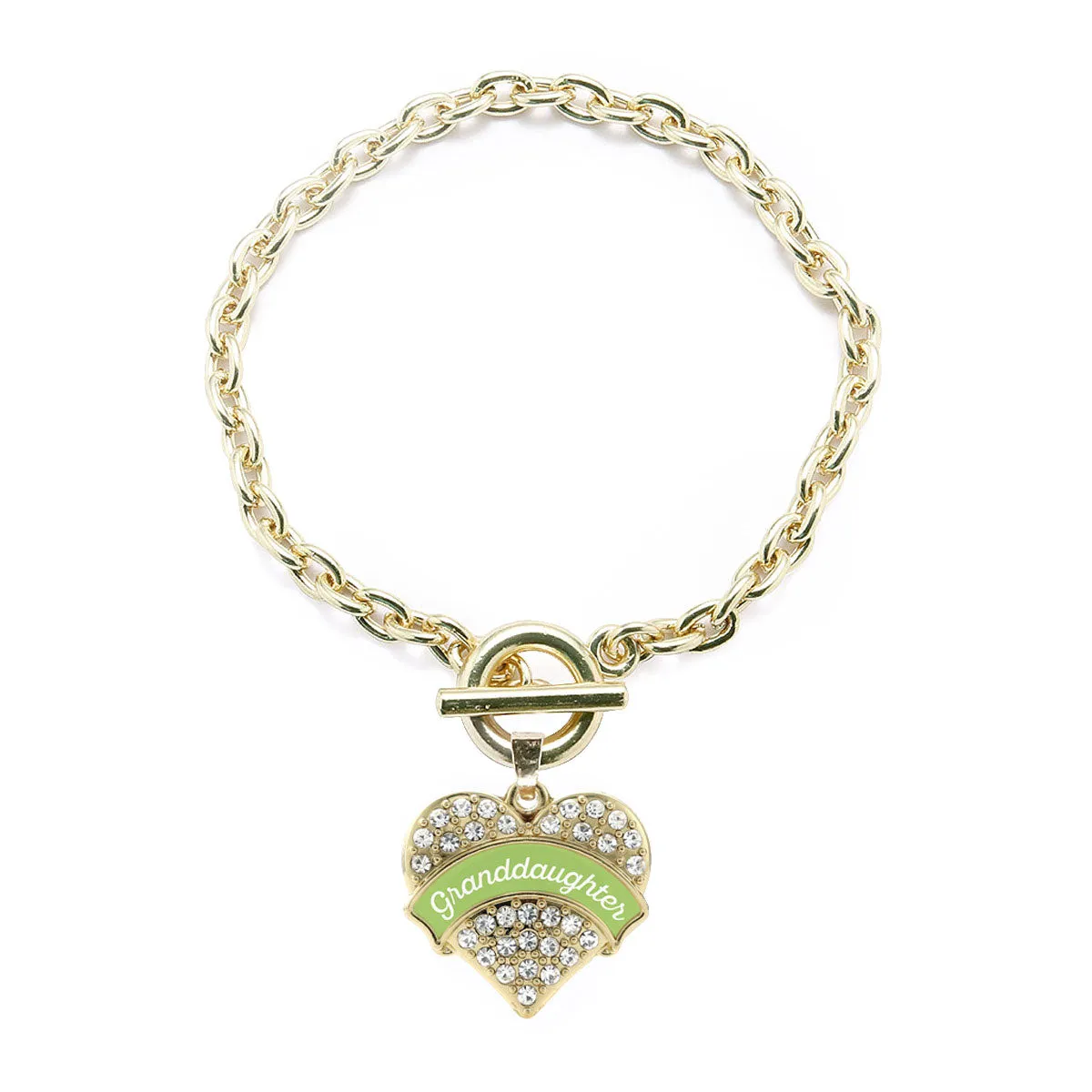 Gold Sage Granddaughter Pave Heart Charm Toggle Bracelet