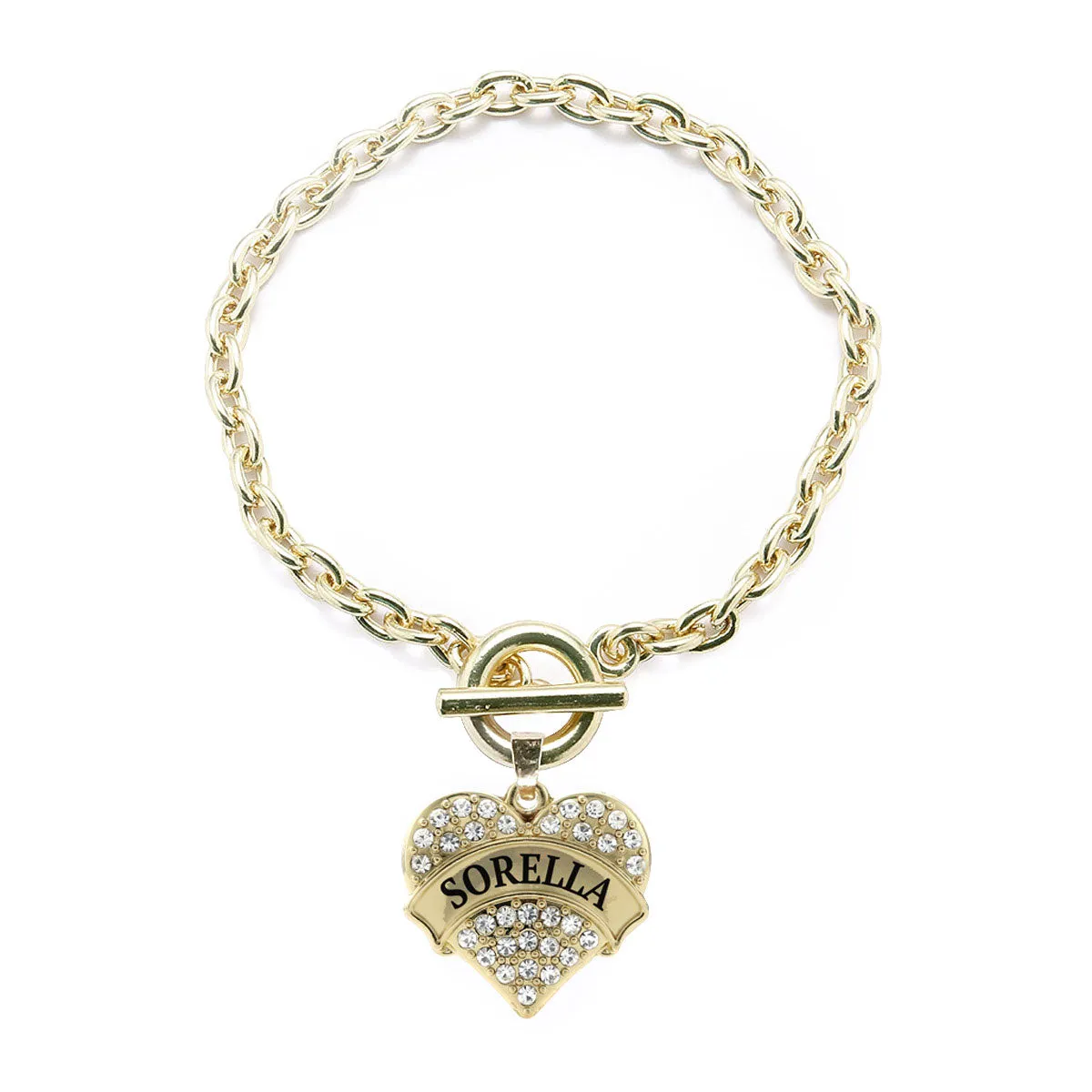 Gold Sorella - Sister in Italian Pave Heart Charm Toggle Bracelet