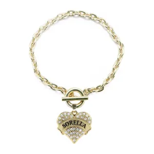 Gold Sorella - Sister in Italian Pave Heart Charm Toggle Bracelet