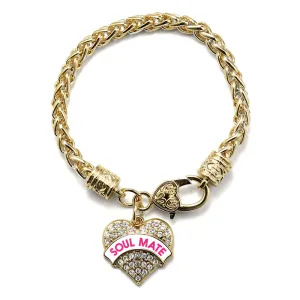 Gold Soul Mate White Candy Pave Heart Charm Braided Bracelet