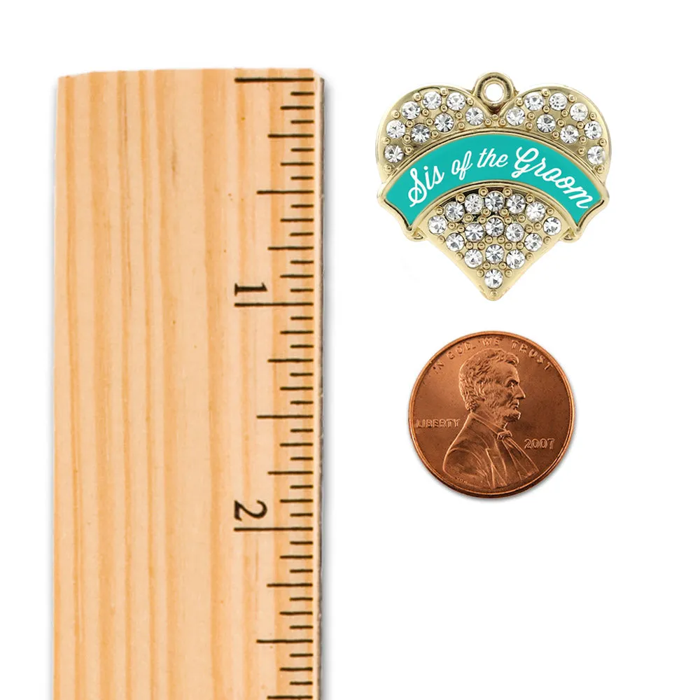 Gold Teal Sis of the Groom Pave Heart Charm Toggle Bracelet