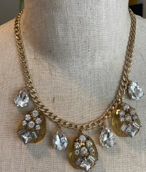 Gold Tone Metal Chain Rhinestone Statement Pageant Collar Necklace