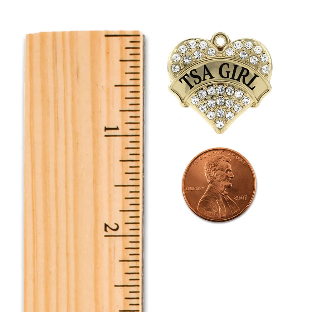 Gold TSA Girl Pave Heart Charm Toggle Bracelet