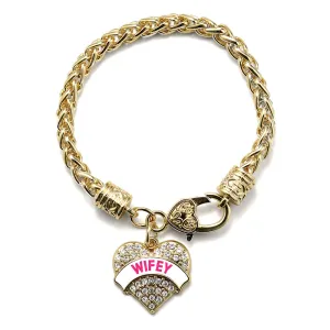Gold Wifey White Candy Pave Heart Charm Braided Bracelet
