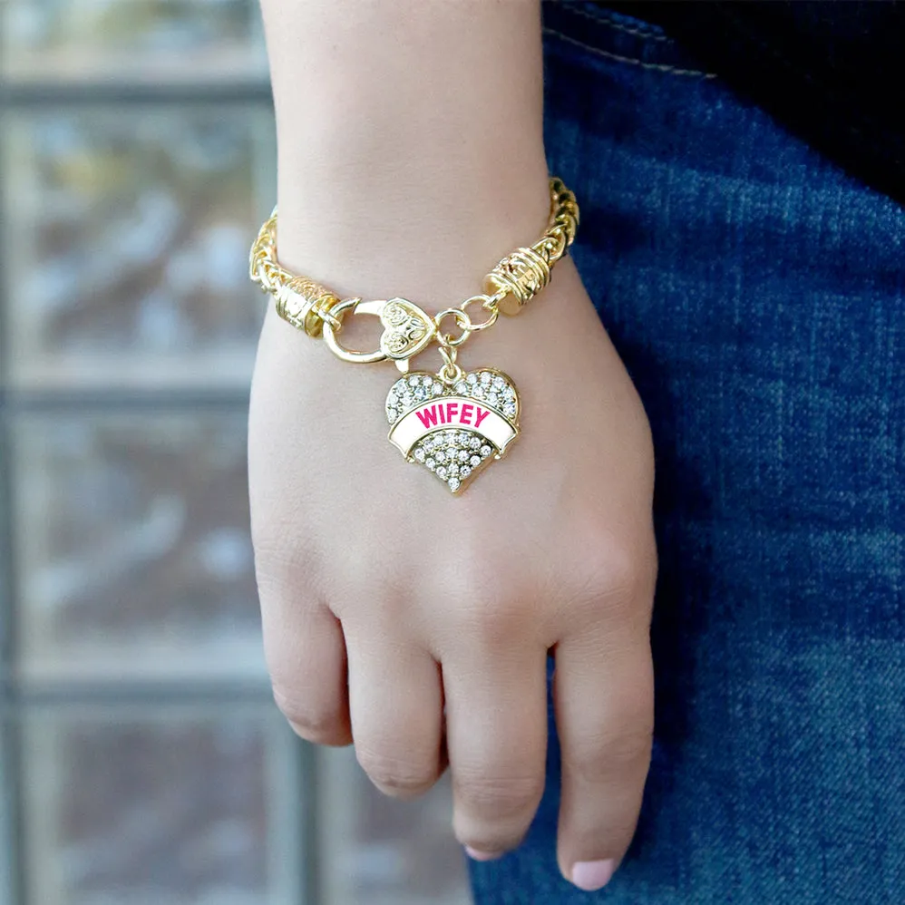 Gold Wifey White Candy Pave Heart Charm Braided Bracelet