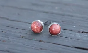Goldstone Bezel Gemstone, Large (Hypoallergenic Niobium or Titanium Post Earrings)