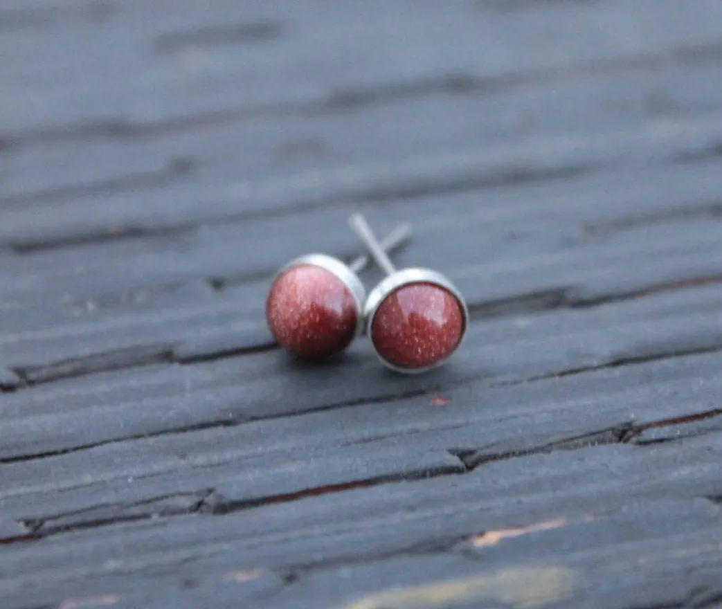 Goldstone Bezel Gemstone, Large (Hypoallergenic Niobium or Titanium Post Earrings)