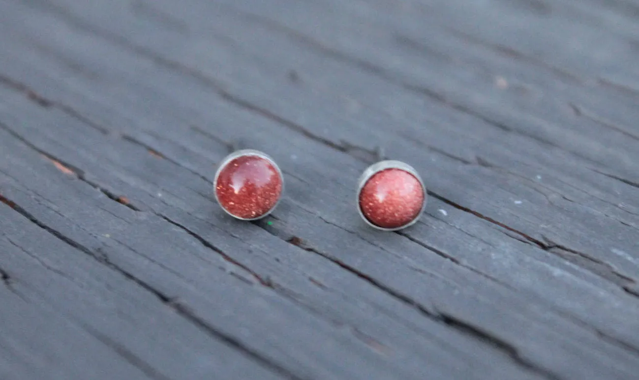 Goldstone Bezel Gemstone, Large (Hypoallergenic Niobium or Titanium Post Earrings)