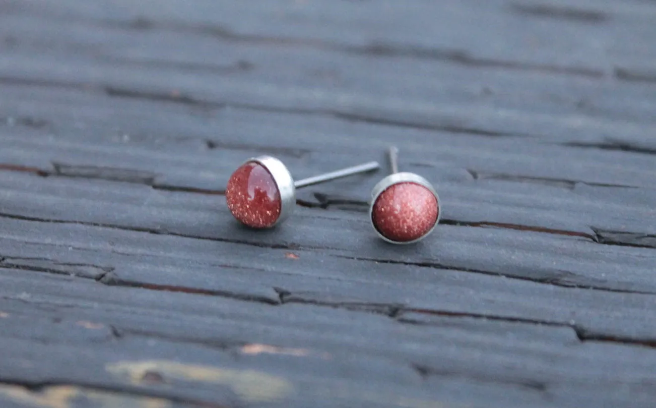 Goldstone Bezel Gemstone, Large (Hypoallergenic Niobium or Titanium Post Earrings)