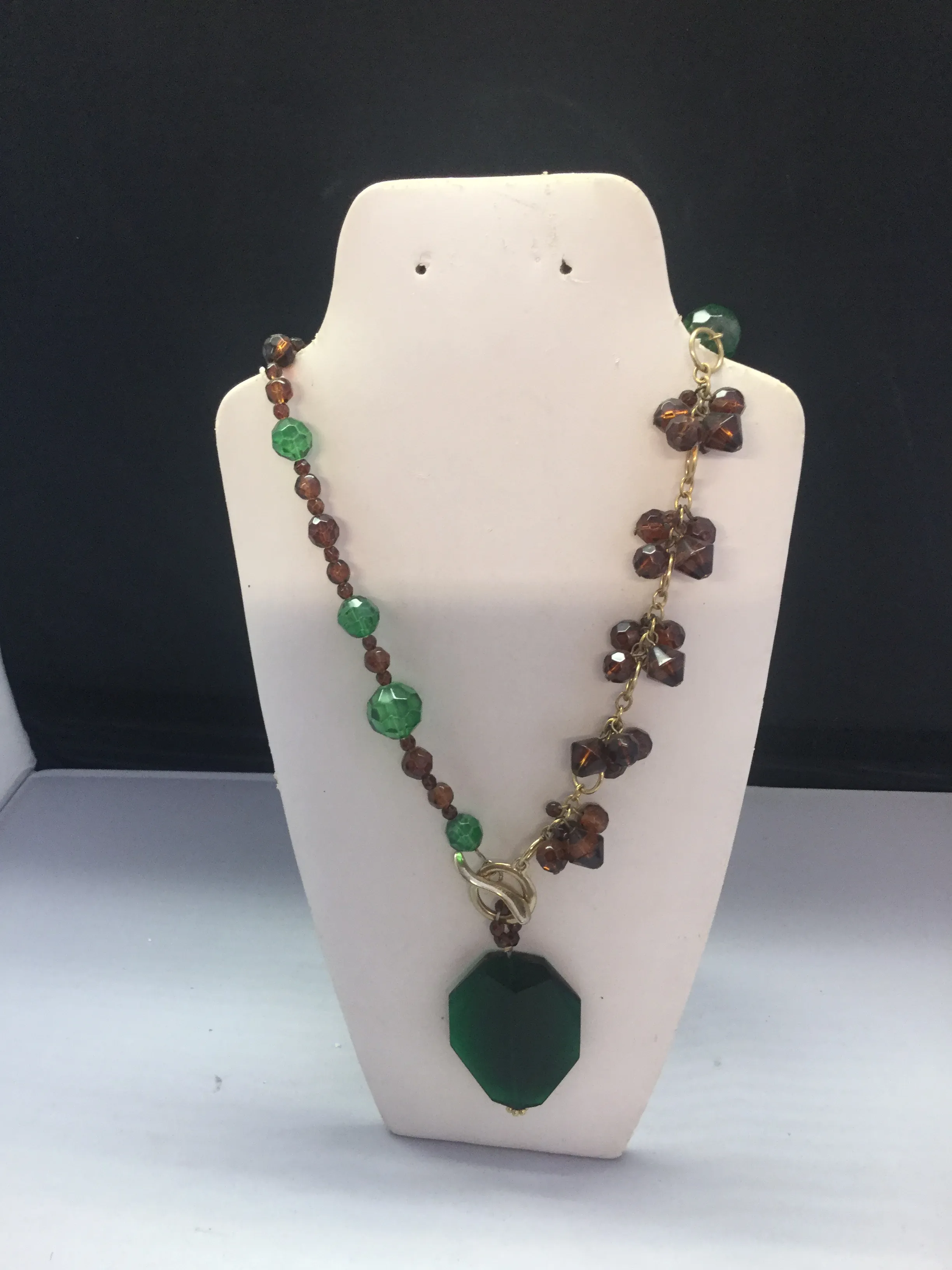 Green & Amber  Statement Necklace With Large Green Stone