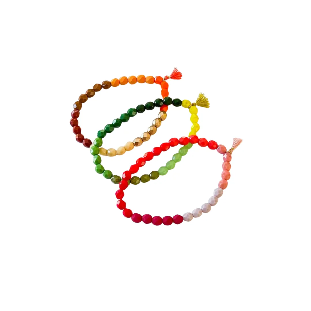 Green Colorblock Beaded Bracelet with Tassel