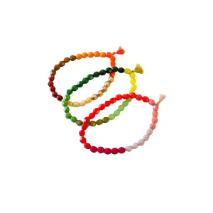 Green Colorblock Beaded Bracelet with Tassel