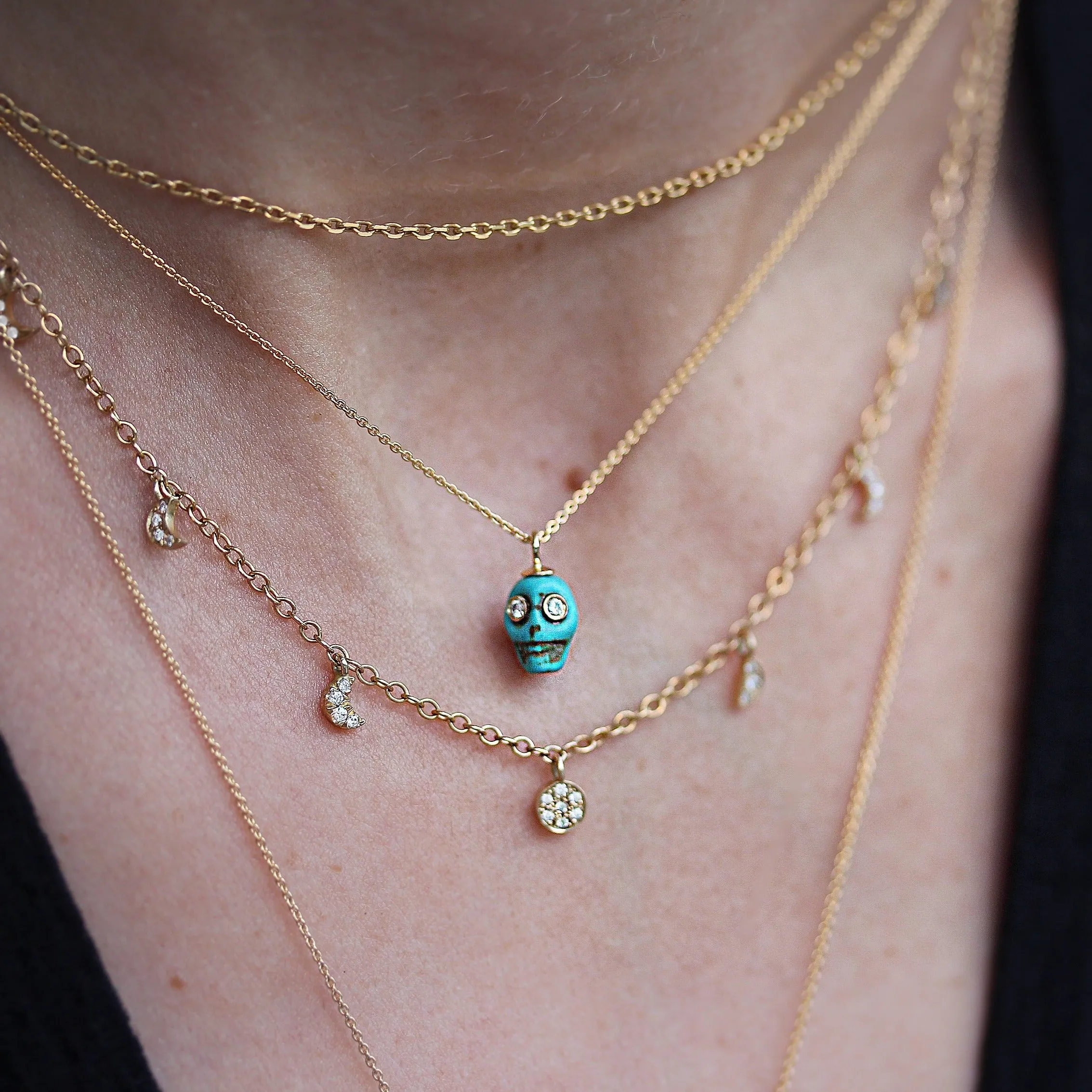 Hand Carved Skull Turquoise Bone, Gold & Diamonds Tribal Charm ♥