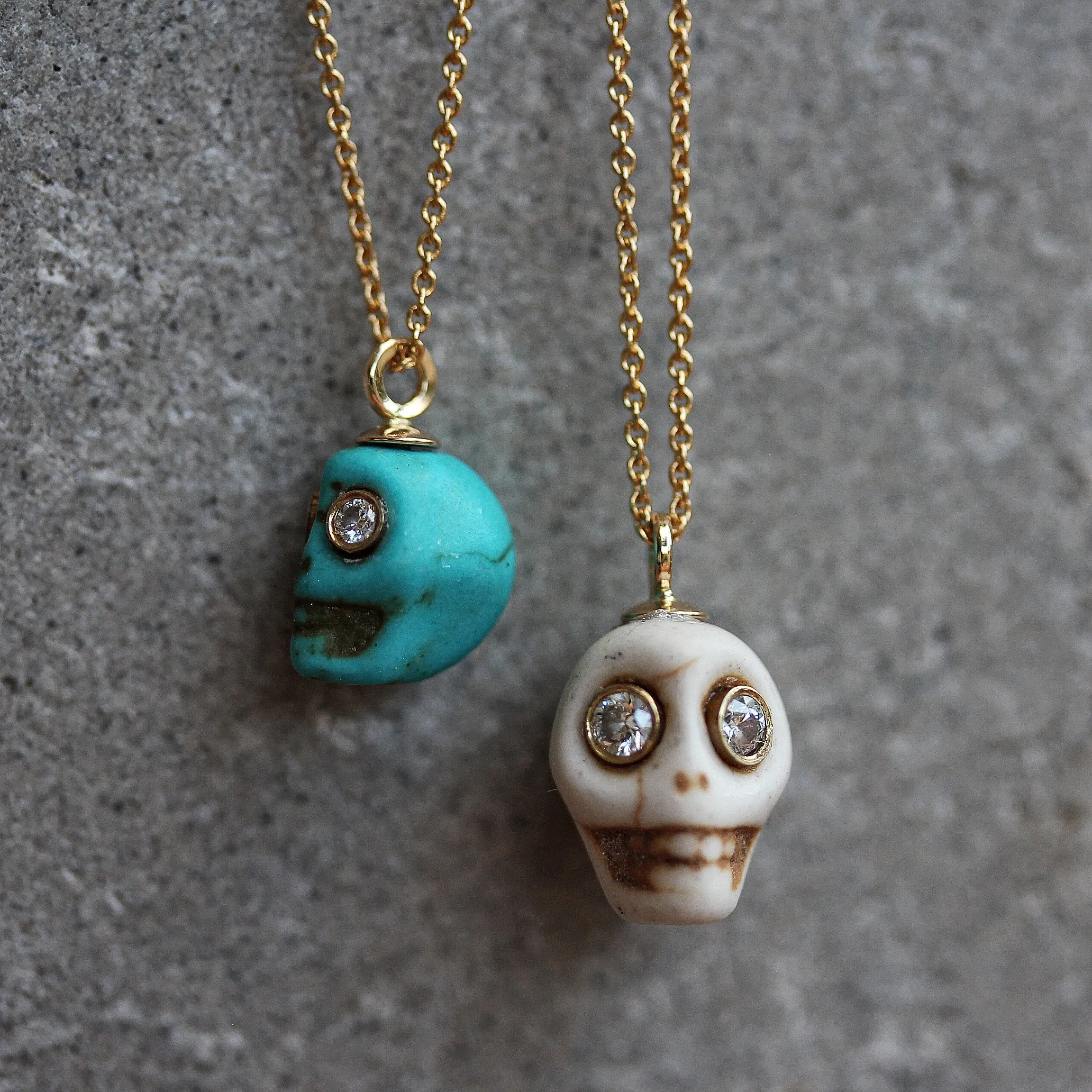 Hand Carved Skull Turquoise Bone, Gold & Diamonds Tribal Charm ♥