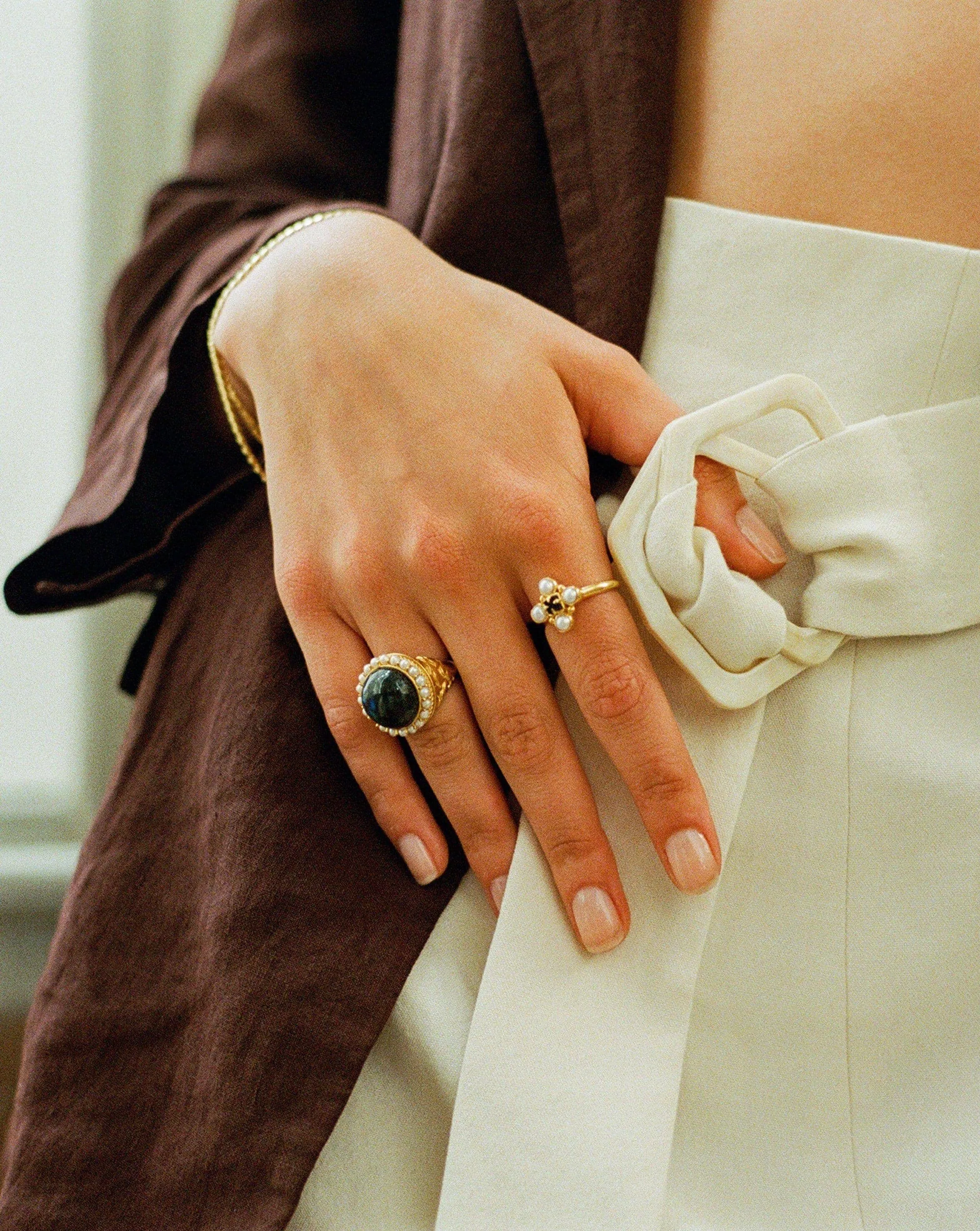 Harris Reed Quartet Ring | 18ct Gold Vermeil/Pearl & Black Onyx