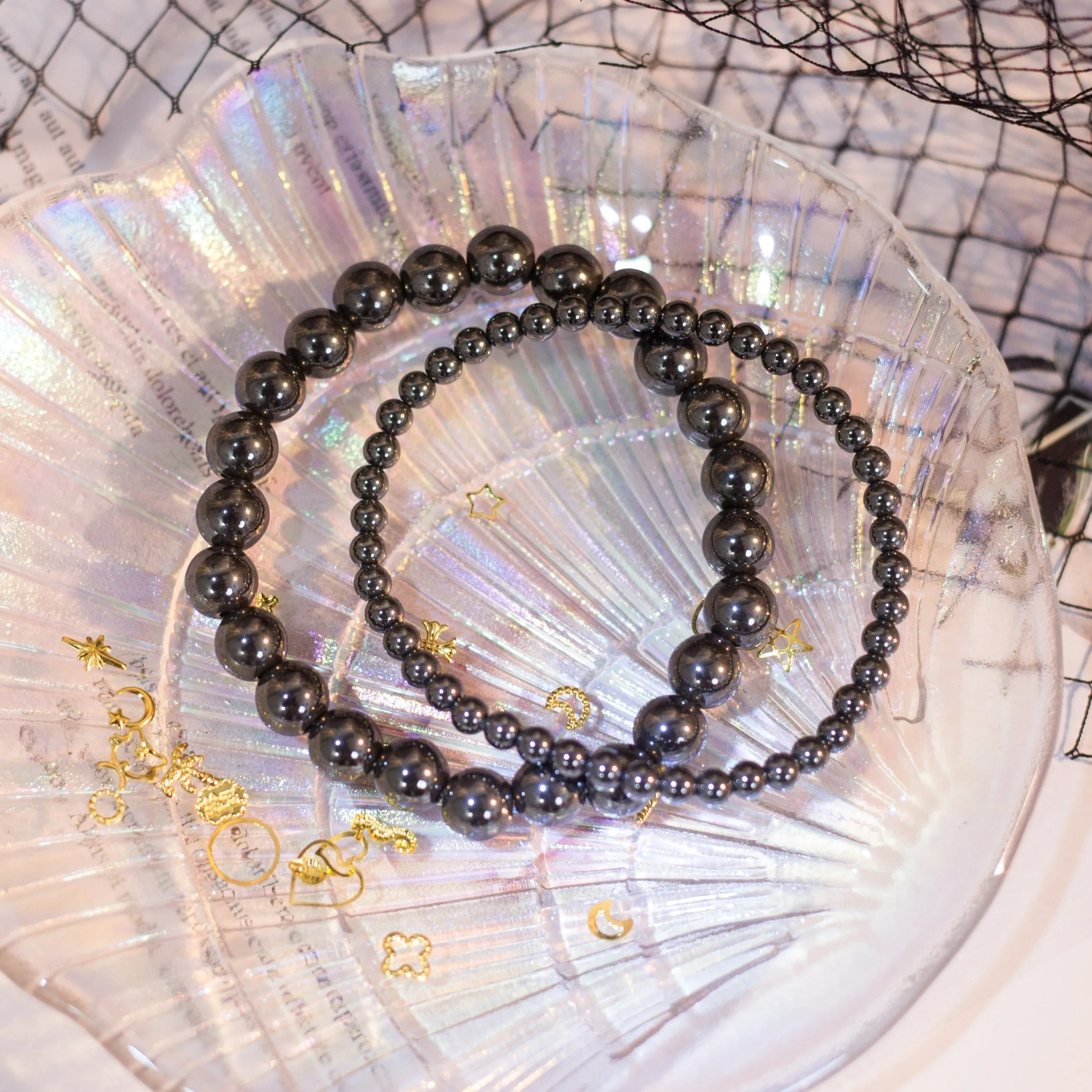 Hematite Beaded Crystal Bracelet