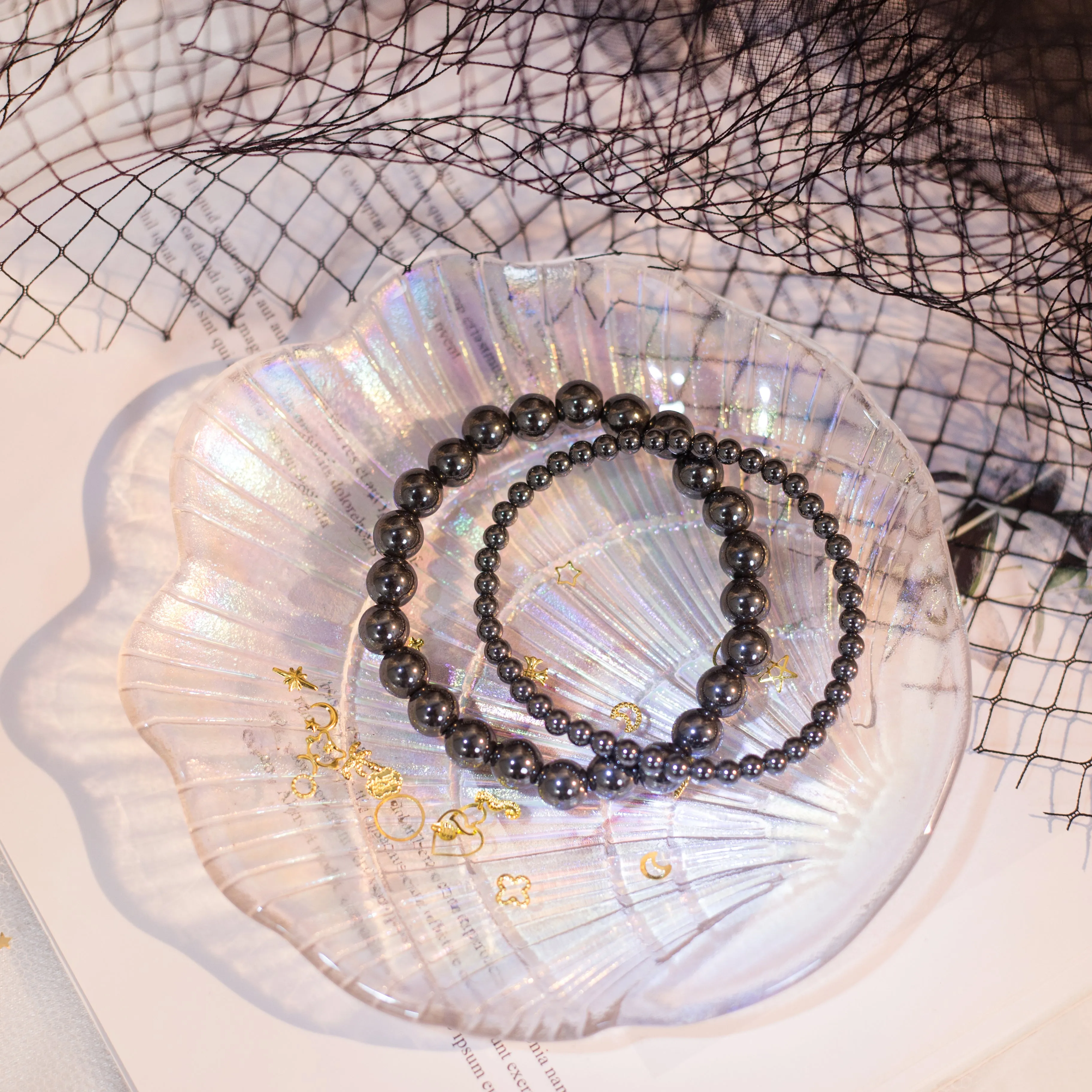 Hematite Beaded Crystal Bracelet