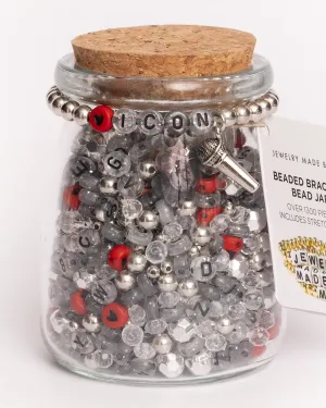 ICON Metallic Silver and Red Heart with Microphone DIY Bead Jar