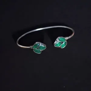 Jaya German Silver Stone Studded Kada Bracelet, Green