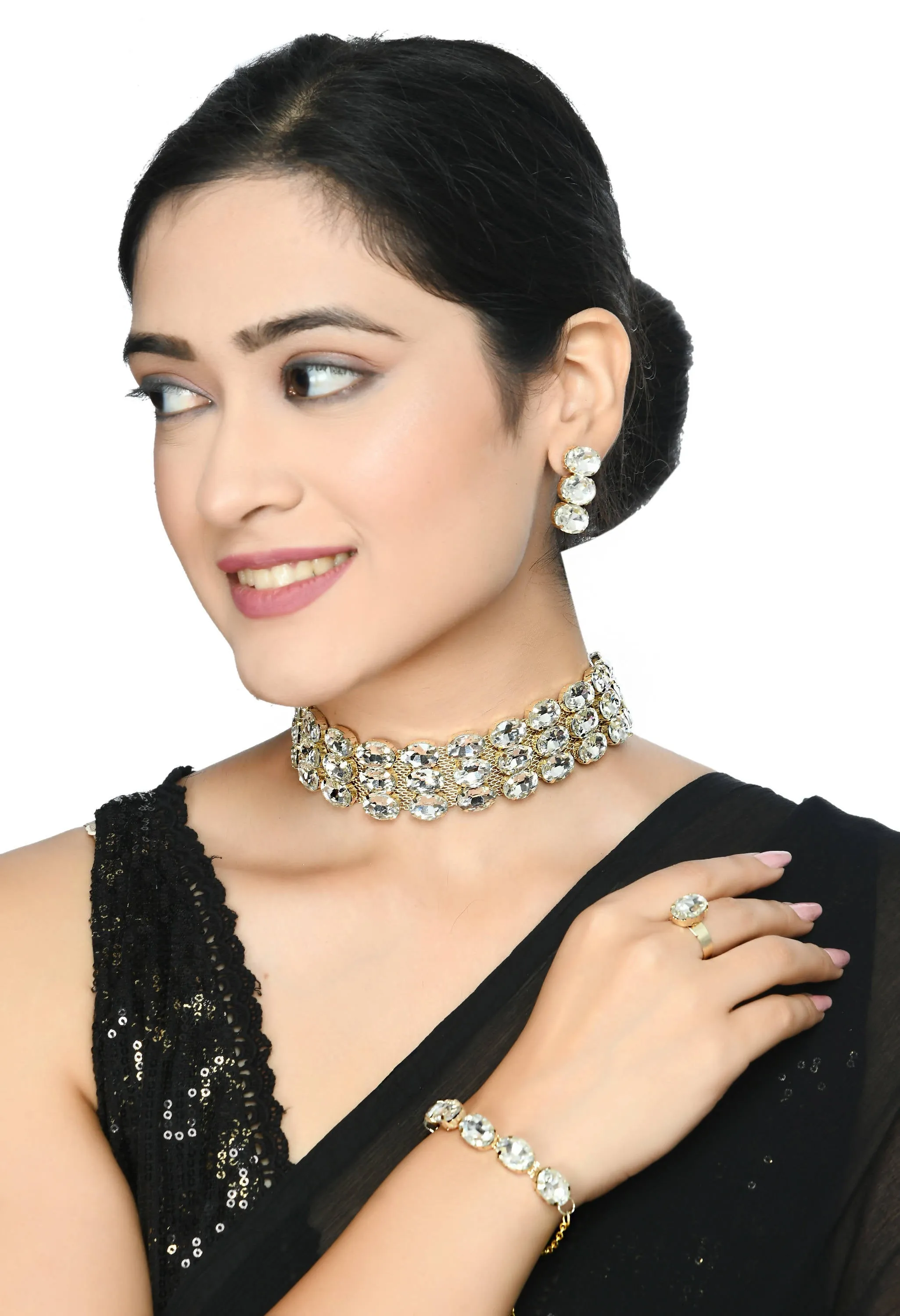 Johar Kamal Designer Choker Set Earrings, Bracelet and Ring Jkms_169