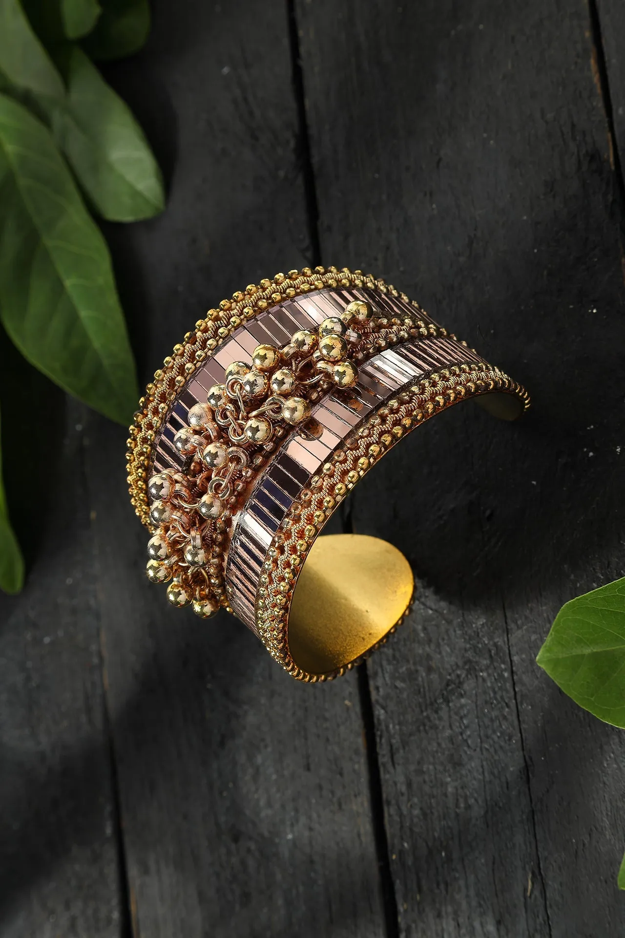 Johar Kamal primium quality oxidised mirror & ghungru cuff openable Bracelet Jkbracelet_004