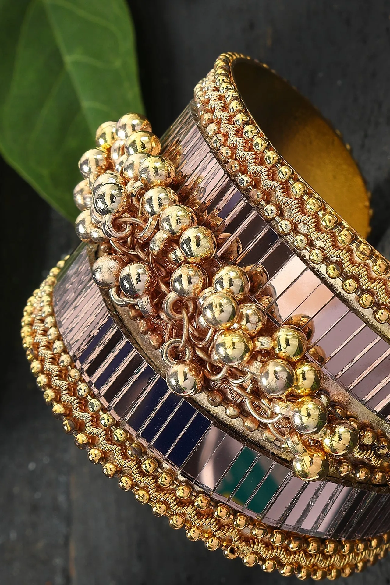 Johar Kamal primium quality oxidised mirror & ghungru cuff openable Bracelet Jkbracelet_004