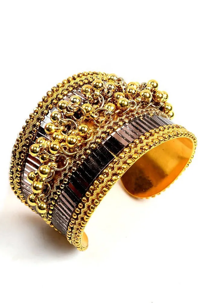Johar Kamal primium quality oxidised mirror & ghungru cuff openable Bracelet Jkbracelet_004