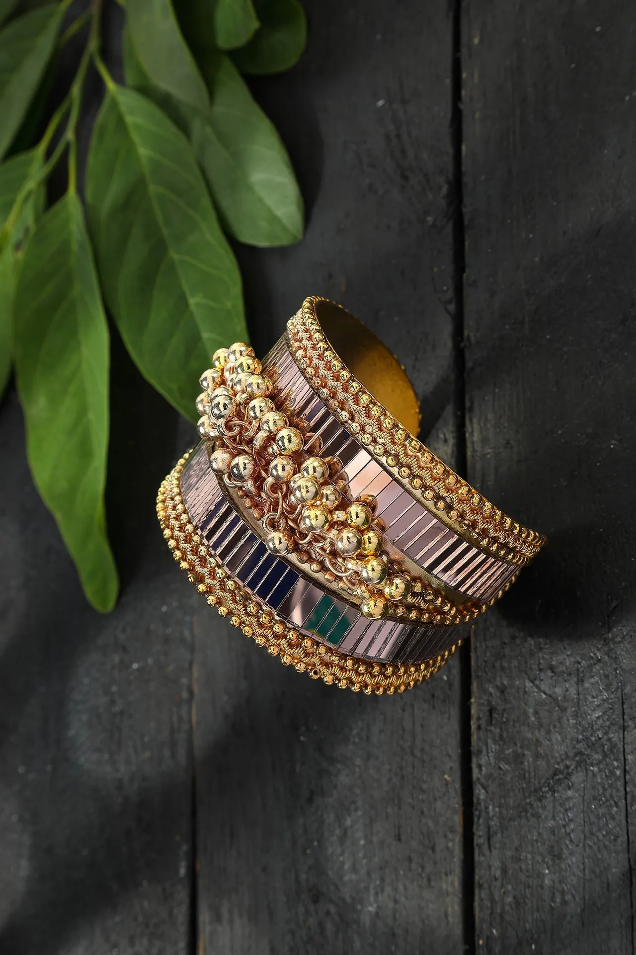 Johar Kamal primium quality oxidised mirror & ghungru cuff openable Bracelet Jkbracelet_004
