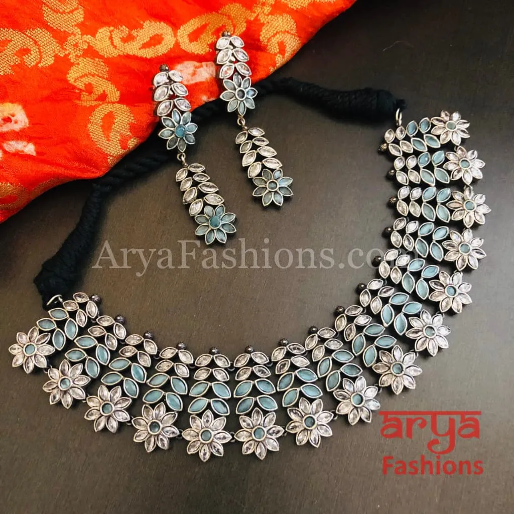 Kishani Oxidized Silver Jaipuri Tribal Necklace with Multicolor beads