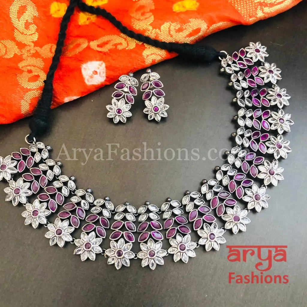 Kishani Oxidized Silver Jaipuri Tribal Necklace with Multicolor beads