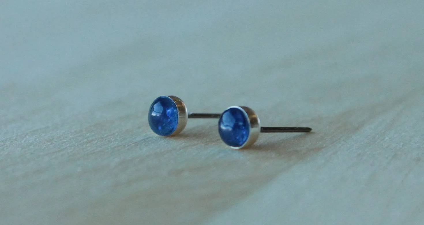 Kyanite Bezel Gemstones, Med (Niobium or Titanium Post Earrings)