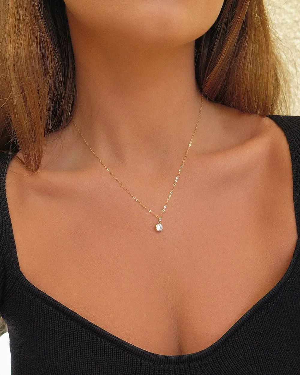 Large Birthstone Necklace - 14K Yellow Gold Fill