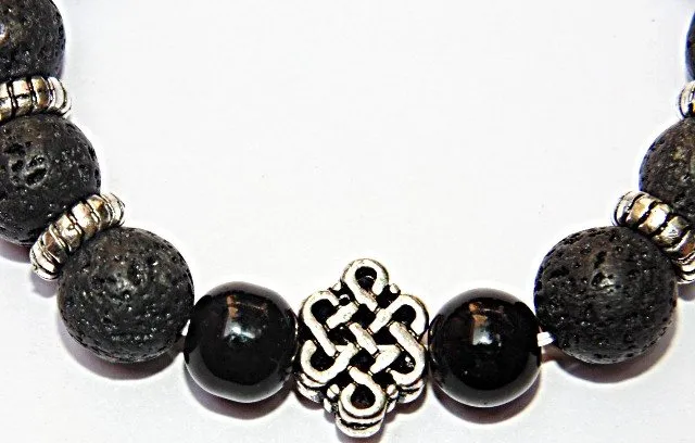 Lava beads bracelet with Mystic knot symbol