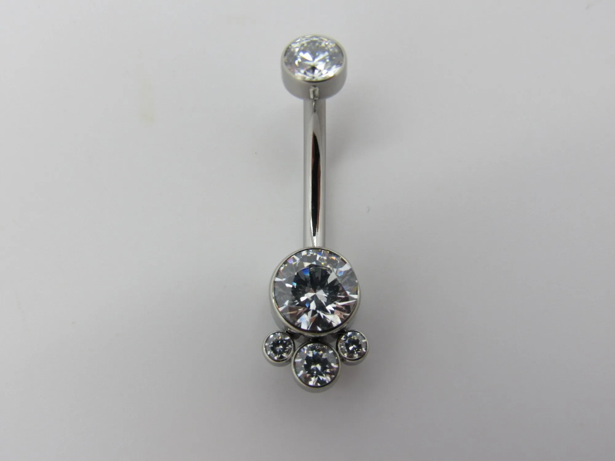 LeRoi Bijoux 4 Gem Cluster Navel Bar in Titanium with Clear Swarovski Gems