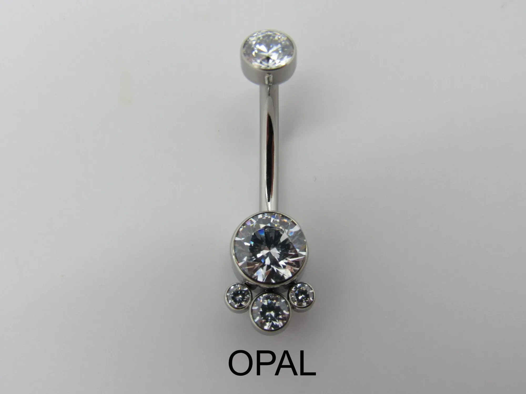 LeRoi Bijoux 4 Gem Cluster Navel Bar in Titanium with White Opal