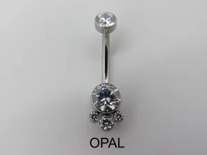 LeRoi Bijoux 4 Gem Cluster Navel Bar in Titanium with White Opal